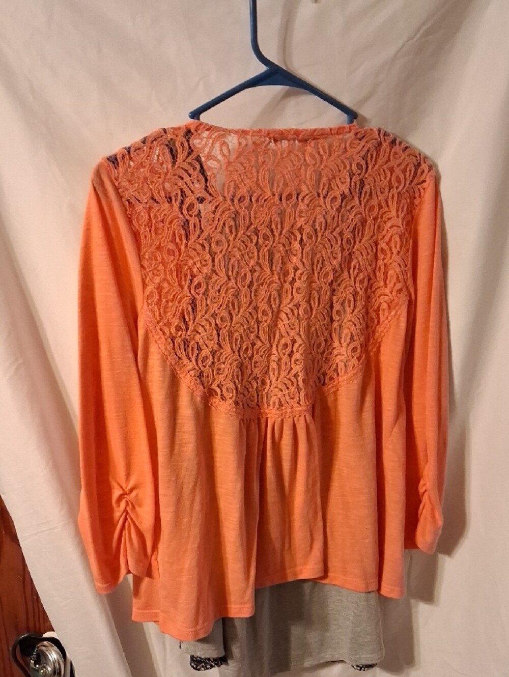Maurices Coral Lace-Shoulder Cardigan Over Floral Tank - Picture 8 of 8
